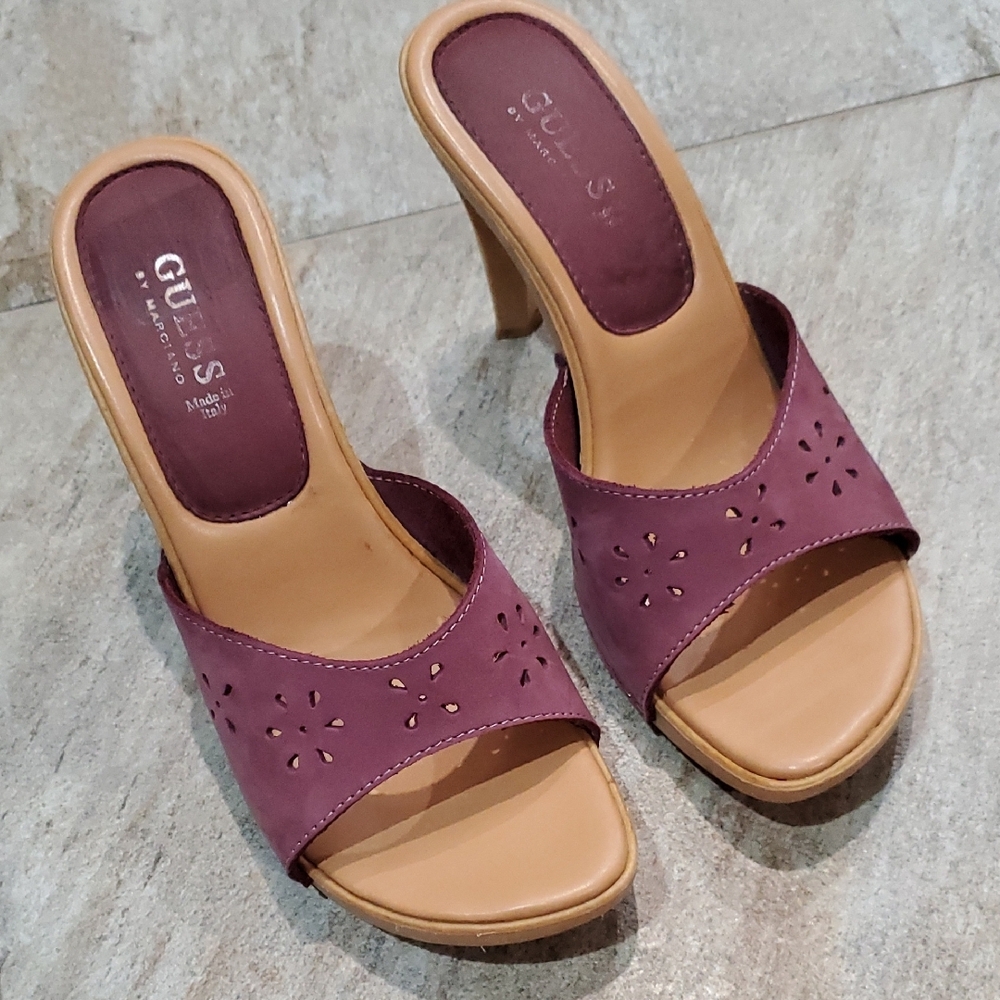 GUESS Women's Purple and Tan Heeled Sandals